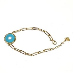 14k Gold tone Evil Eye Bracelet Blue Turkish Eye Chain Adjustable Dainty Jewelry